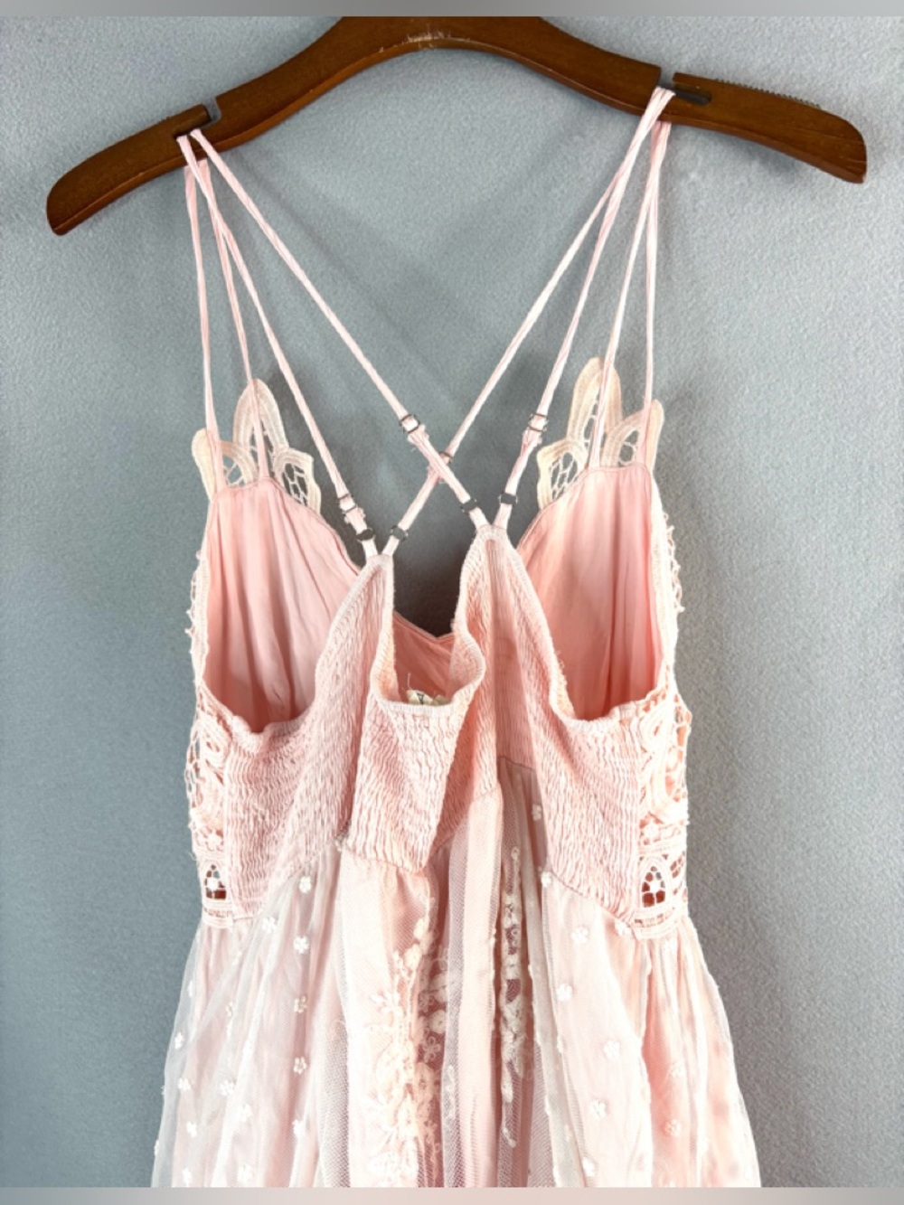Main Strip M Balletcore Romance Etherial Blush Lace Maxi Dress with Strappy Back - Picture 6 of 10